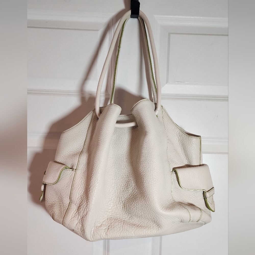 Cole Haan Pebbled Ivory Leather Satchel Shpulder Bag Wallet Set